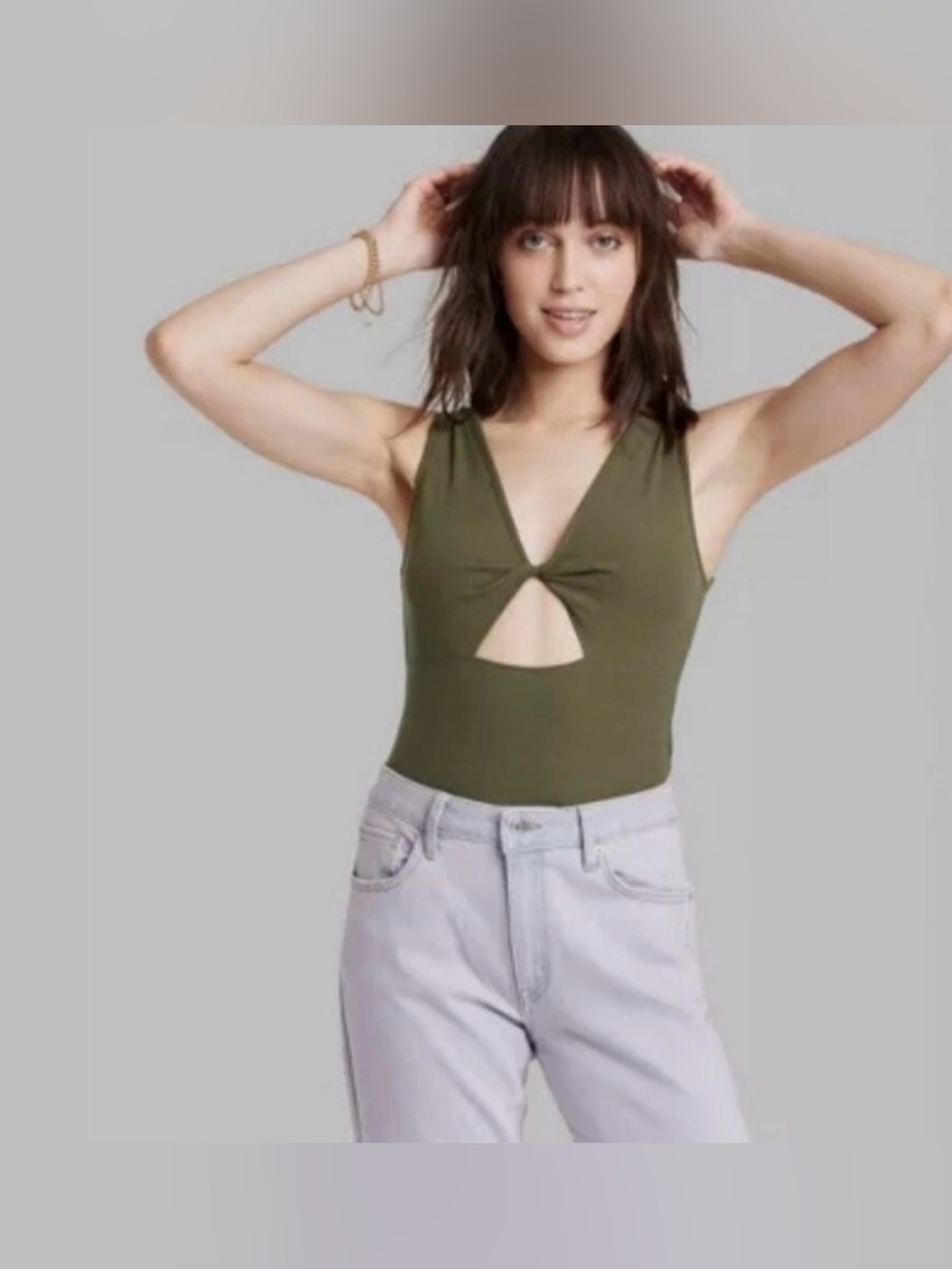 5/$25 - WILD FABLE Ribbed Olive Green Twist-Front Bodysuit - NEW - Small